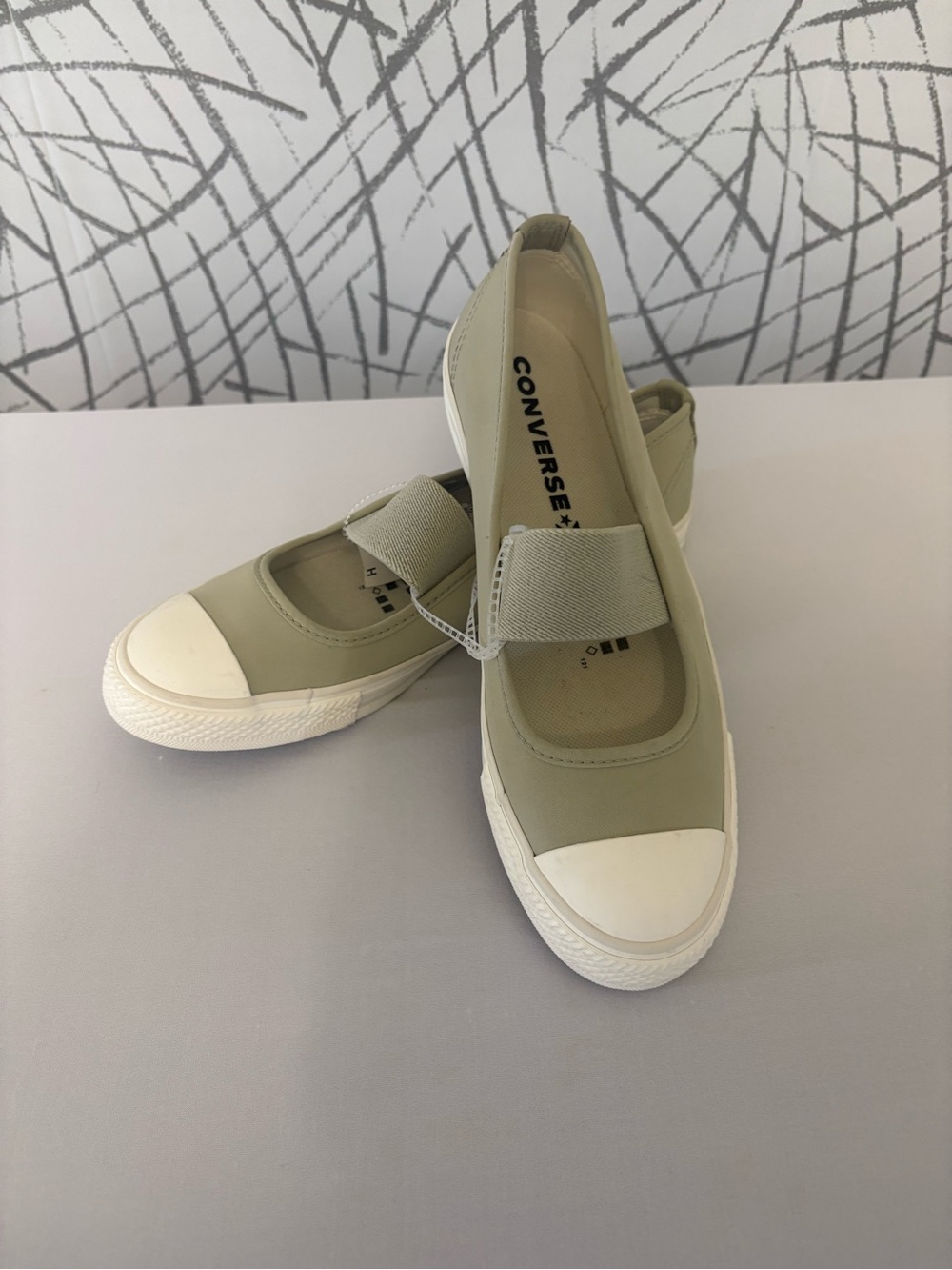 Converse Mary Jane Slip-On Sneakers in Sage Green and White
